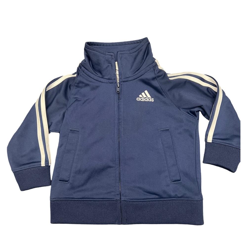 Adidas baby zip up sweatshirt size 12 months navy with white, like new